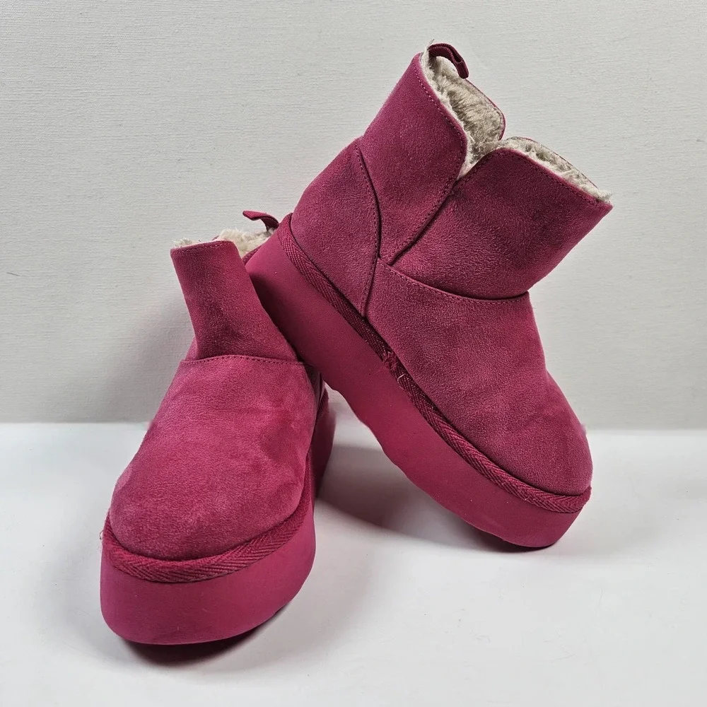 Harper Canyon Platform Boots Girls 13M Pink Suede Faux Shearling Cozy Barbiecore